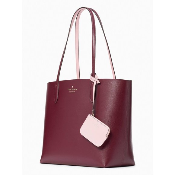 New Kate Spade Ava Reversible Tote with Pouch Double Faced Leather Deep Berry - Picture 2 of 5